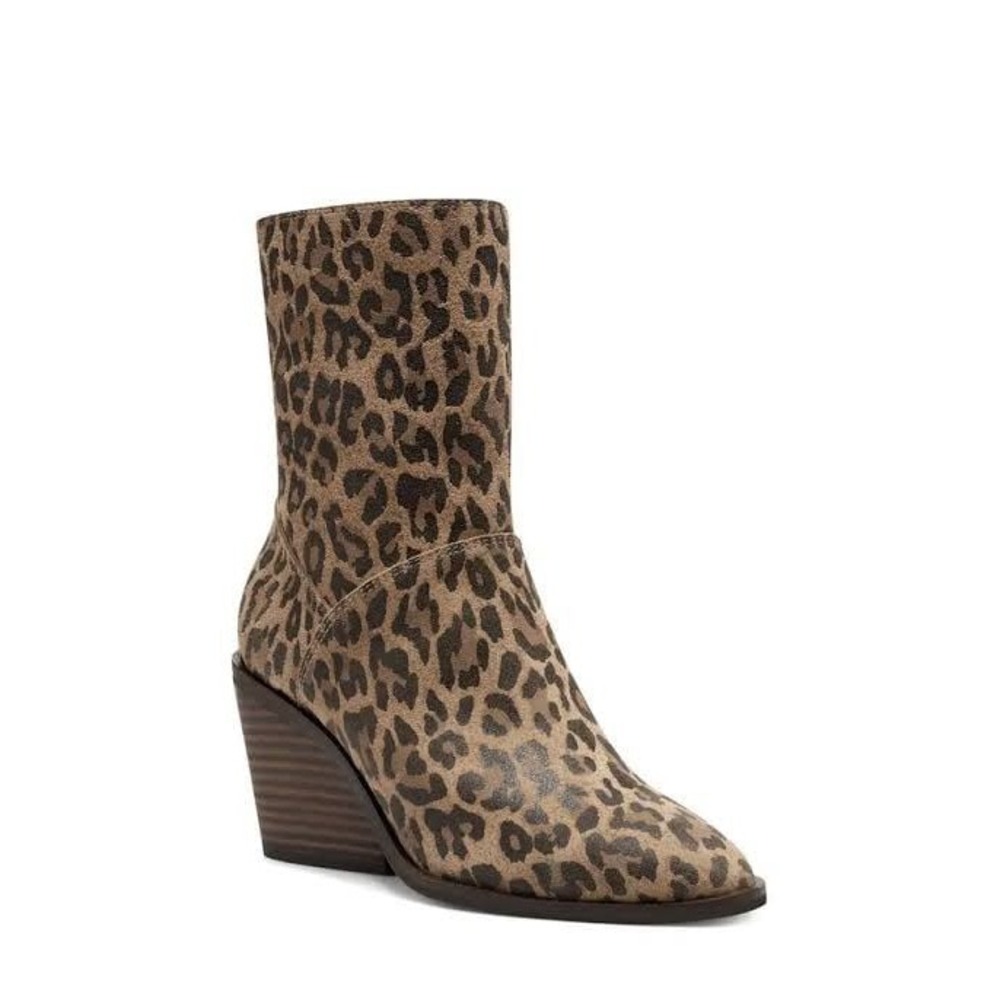 Lucky Brand Sarey Leather Leopard Mid Height Boots Size 11